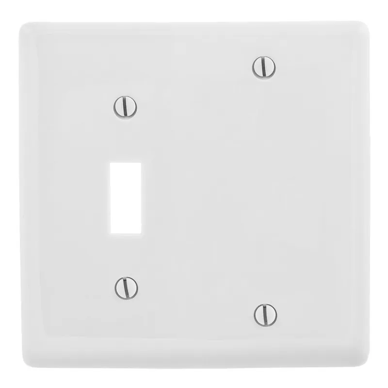 Hubbell-Wiring NP113W Nylon Box/Screw Mount Standard Size 2-Gang Combination Wallplate 1-Toggle Switch + 1-Blank White Luxury