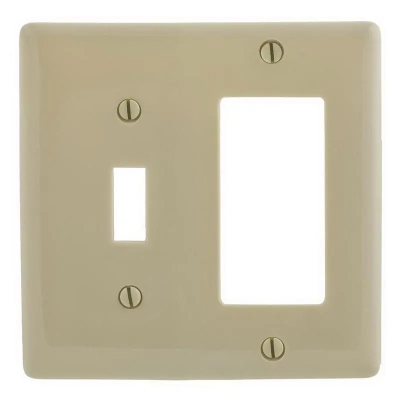 Professional Grade Hubbell-Wiring NP126I Nylon Screw Mount Standard Size 2-Gang Combination Wallplate 1-Decorator + 1-Toggle Switch Ivory TradeSelect