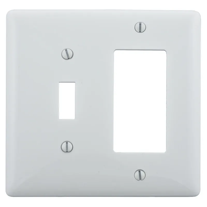 Hubbell-Wiring NP126W Nylon Screw Mount Standard Size 2-Gang Combination Wallplate 1-Decorator + 1-Toggle Switch White TradeSelect Best Choice