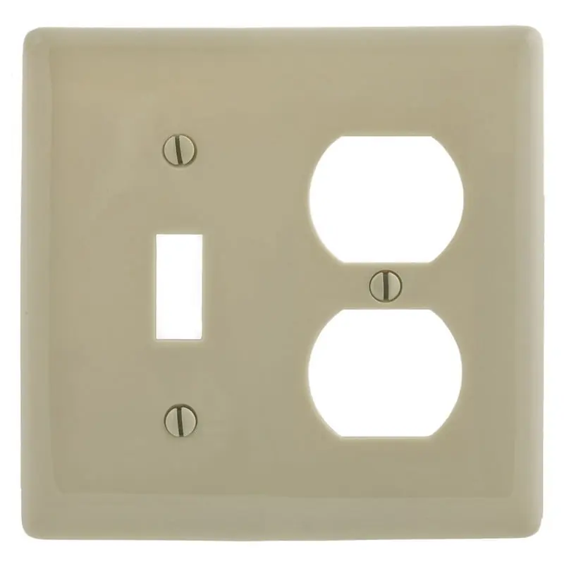 Hubbell-Wiring NP18I Nylon Screw Mount Standard Size 2-Gang Combination Wallplate 1-Toggle Switch + 1-Duplex Receptacle Ivory Professional Grade