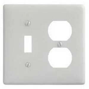 Hubbell-Wiring NP18W Nylon Screw Mount Standard Size 2-Gang Combination Wallplate 1-Duplex Receptacle + 1-Toggle Switch White TradeSelect Last Chance