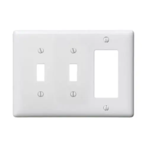Hubbell-Wiring NP226W Nylon Screw Mount Standard Size 3-Gang Combination Wallplate 1-Decorator + 2-Toggle Switch White TradeSelect Worldwide Shipping