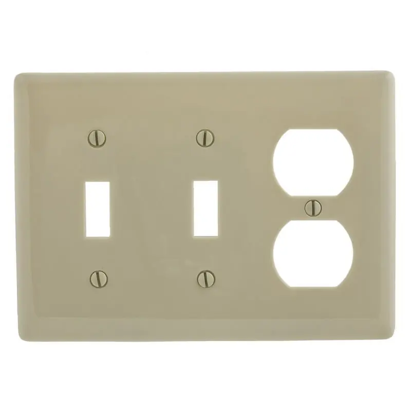 Free Shipping Hubbell-Wiring NP28I Nylon Screw Mount NP Series Standard Size 3-Gang Combination Wallplate 2-Toggle Switch + 1-Duplex Receptacle Ivory Kellems