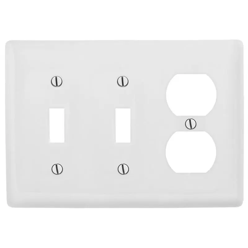 Hubbell-Wiring NP28W Nylon Screw Mount Standard Size 3-Gang Combination Wallplate 1-Toggle Switch + 1-Duplex Receptacle White Express Delivery