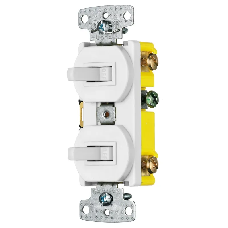 Hubbell-Wiring RC101W 120-Volt AC 15-Amp (2) 1-Pole Toggle Residential Grade Combination Quiet Switch White HomeSelect TradeSelect Free Returns