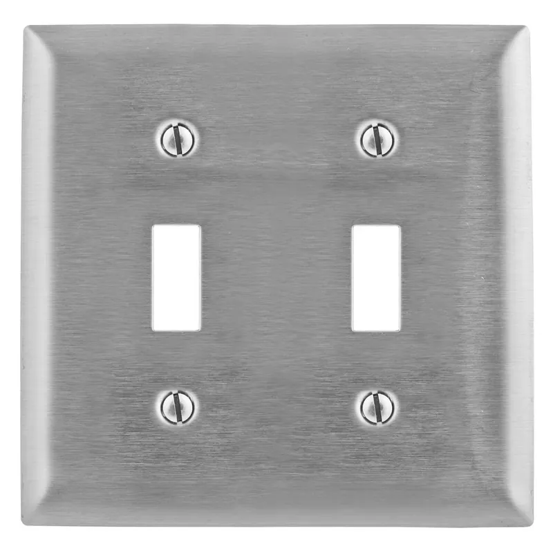 Hubbell-Wiring SS2 302/304 Stainless Steel Standard Size 2-Gang Toggle Switch Wallplate 2-Toggle Switch Satin HomeSelect New Arrival