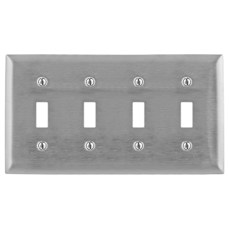 Hubbell-Wiring SS4 302/304 Stainless Steel Screw Mount Standard Size 4-Gang Wallplate 4-Toggle Switch Premium