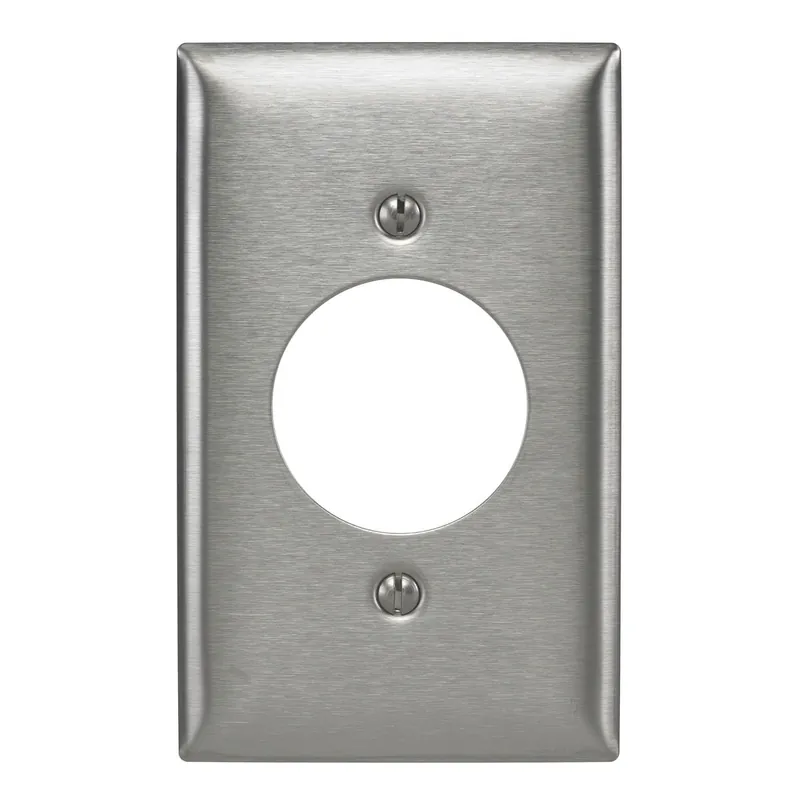 Hubbell-Wiring SS720 302/304 Stainless Steel Screw Mount Standard Size Slightly Beveled 1-Gang Wallplate 1-Single Receptacle Satin Trending