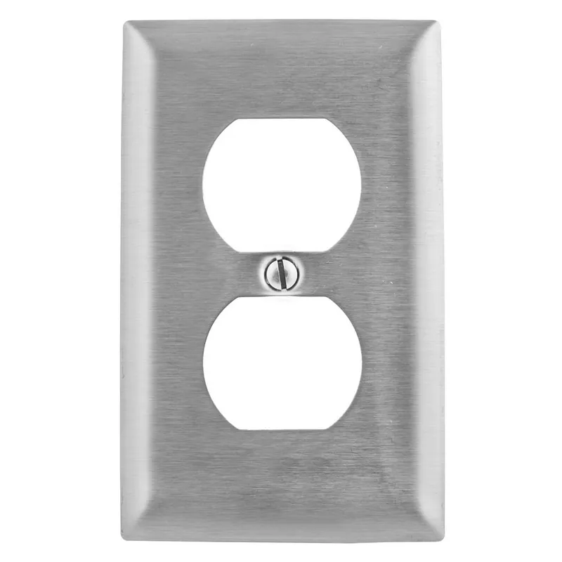 Hubbell-Wiring SS8 302/304 Stainless Steel Screw Mount Standard Size 1-Gang Wallplate 1-Duplex Receptacle Silver HomeSelect Secure Checkout