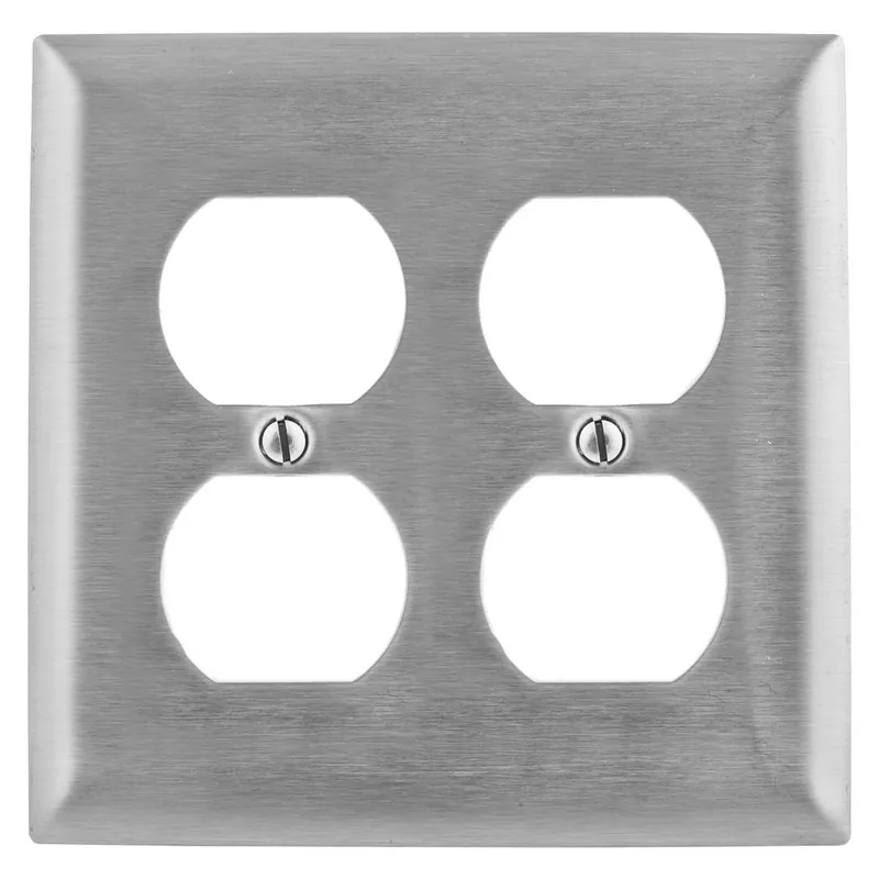 Buy Today Hubbell-Wiring SS82 302/304 Stainless Steel Screw Mount Standard Size Slightly Beveled 2-Gang Wallplate 2-Duplex Receptacle HomeSelect