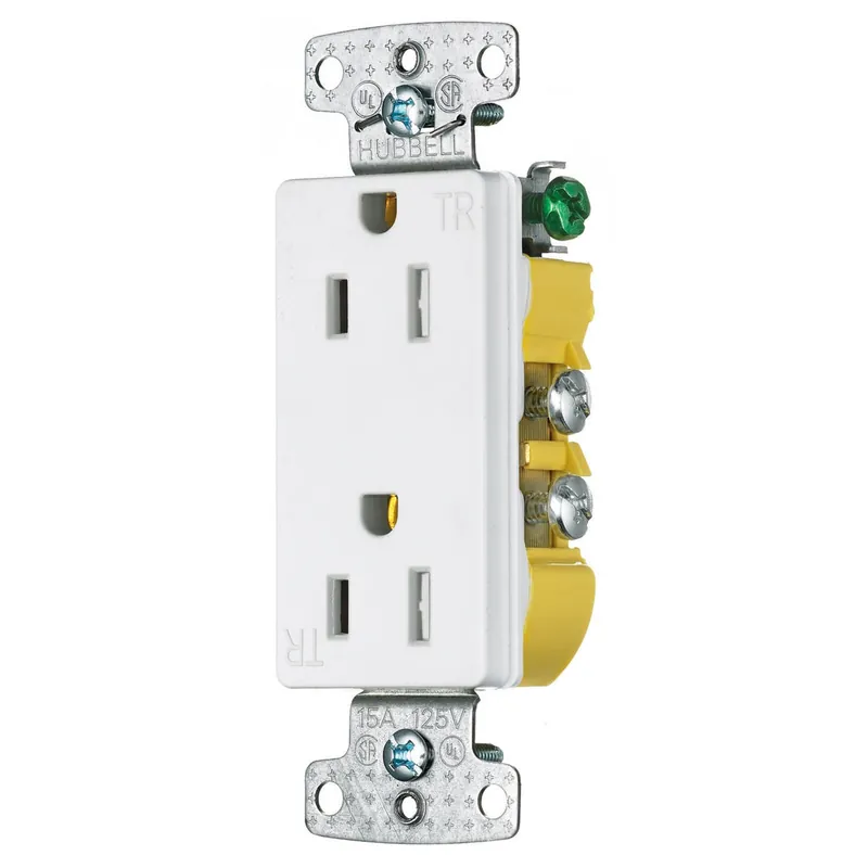 Hubbell-Wiring RRD15SWTR Residential Grade Tamper-Resistant Decorator Straight Blade Duplex Receptacle 15-Amp 125-Volt NEMA 5-15R White TradeSelect Free Delivery