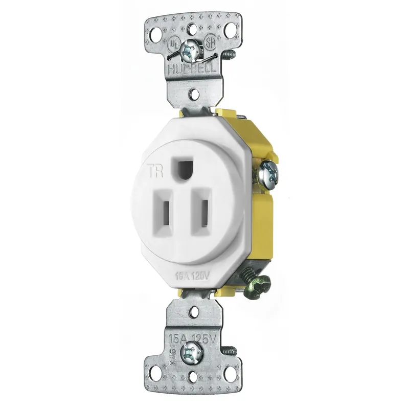 Hubbell-Wiring RR151WTR Tamper-Resistant Straight Blade Single Receptacle 2-Pole 3-Wire 125-Volt AC 15-Amp NEMA 5-15R White TradeSelect Luxury