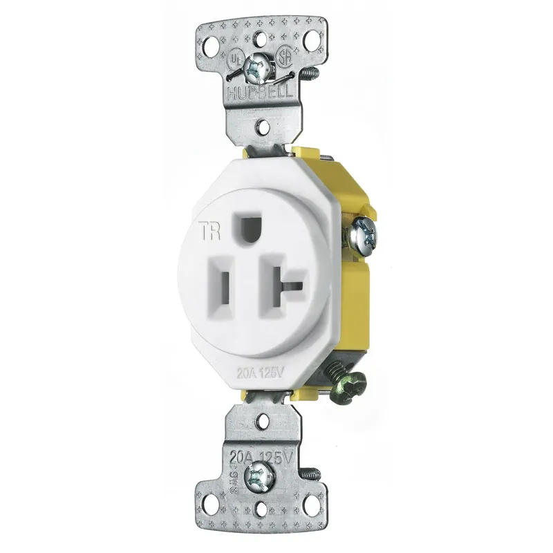 Hubbell-Wiring RR201WTR Residential Grade Tamper-Resistant Straight Blade Single Receptacle 20-Amp 125-Volt NEMA 5-20R White HomeSelect Place Order