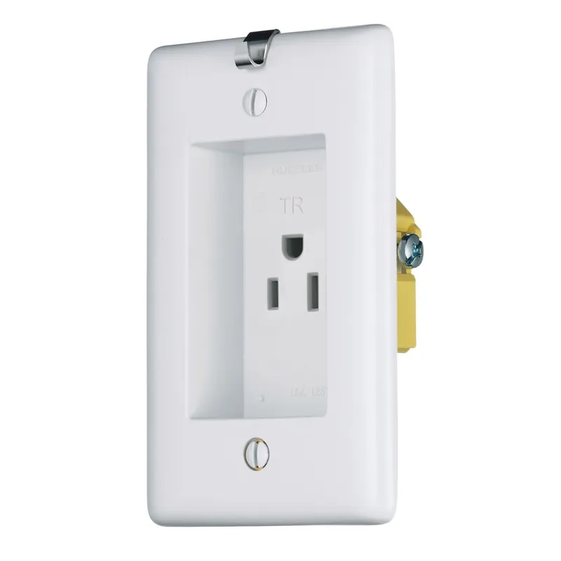 Hubbell-Wiring RR151CHWTR Residential Grade Clock Hanger/Recessed Tamper-Resistant Straight Blade Single Receptacle 15-Amp 125-Volt NEMA 5-15R Whit Time-Limited