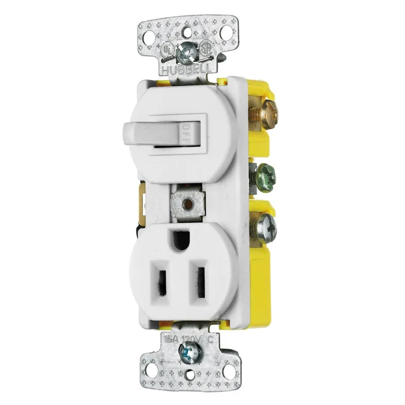 Luxury Hubbell-Wiring RC108WTR 3-Wire 1-Pole Tamper-Resistant Straight Blade Combination Switch 120/125-Volt AC 15-Amp NEMA 5-15R White Kellems TradeSelec