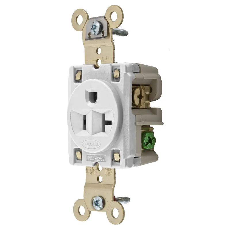 Hubbell-Wiring HBL5361W Specification Grade Extra Heavy-Duty Straight Blade Single Receptacle 20-Amp 125-Volt AC NEMA 5-20R White Free Shipping