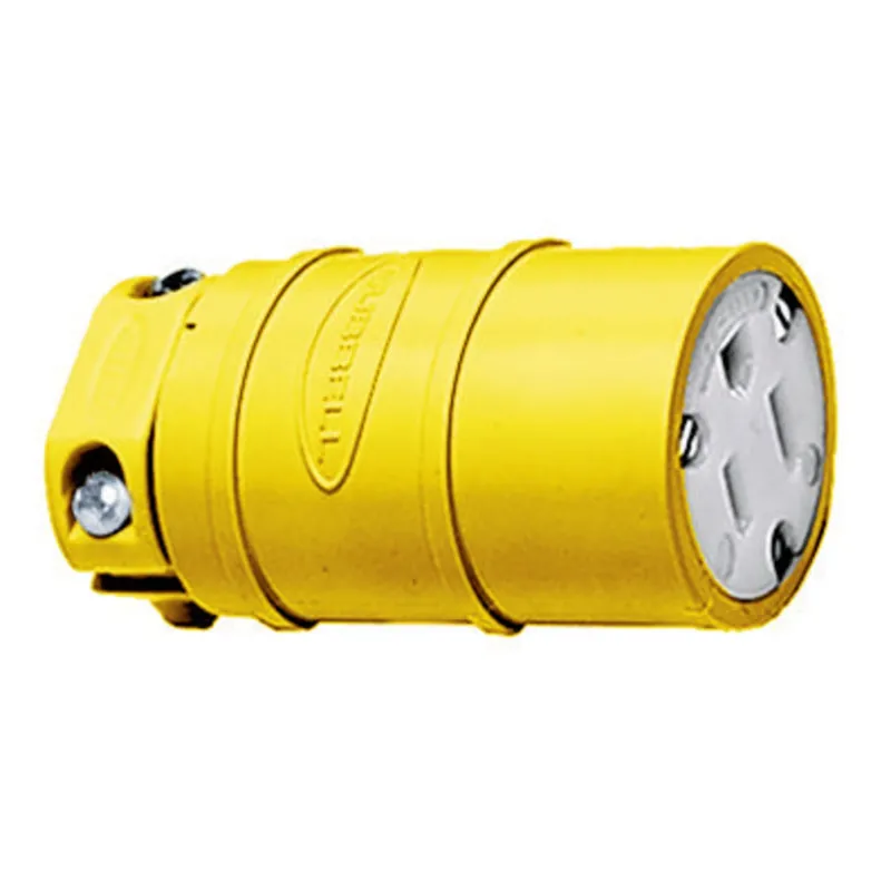 Hubbell-Wiring HBL1547 3-Wire 2-Pole Industrial/Commercial Grade Dust-Tight Straight Blade Connector 125-Volt AC 15-Amp Yellow Kellems Warranty Included