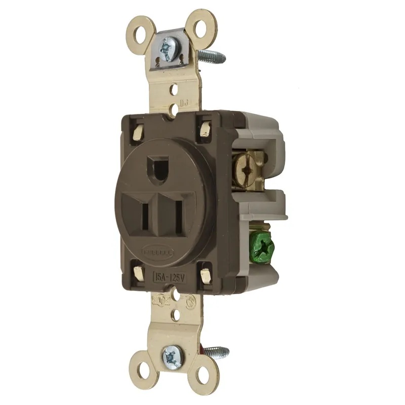 Buy Today Hubbell-Wiring HBL5261 Industrial/Specification Grade Extra Heavy-Duty Straight Blade Receptacle 2-Pole 3-Wire 125-Volt 15-Amp NEMA 5-15R Brown HBL