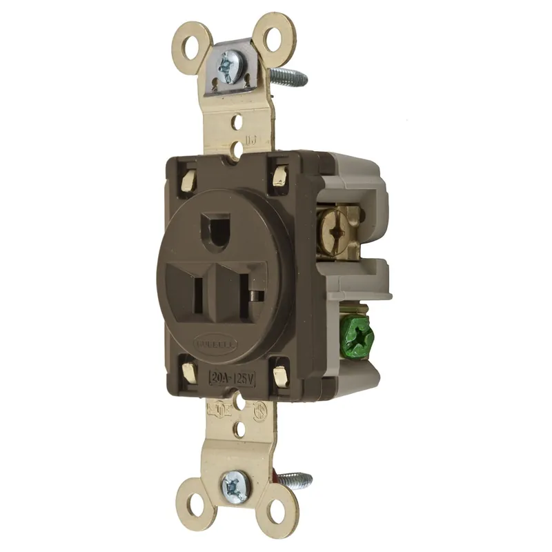 Low Price Hubbell-Wiring HBL5361 Specification Grade Extra Heavy-Duty Straight Blade Single Receptacle 20-Amp 125-Volt NEMA 5-20R Brown