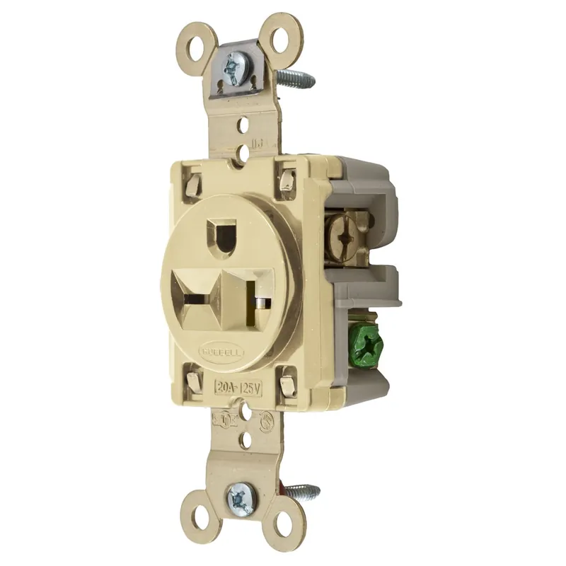 New Release Hubbell-Wiring HBL5461I Specification Grade 1-Gang Heavy-Duty Traditional Impact-Resistant Single Straight Blade Receptacle 250-Volt at 1-Phase 20-