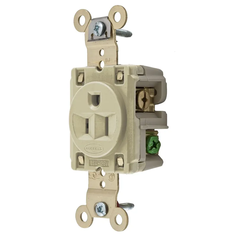 Hubbell-Wiring HBL5261I Industrial/Specification Grade Extra Heavy-Duty Straight Blade Receptacle 2-Pole 3-Wire 125-Volt 15-Amp NEMA 5-15R Ivory HB Special Discount