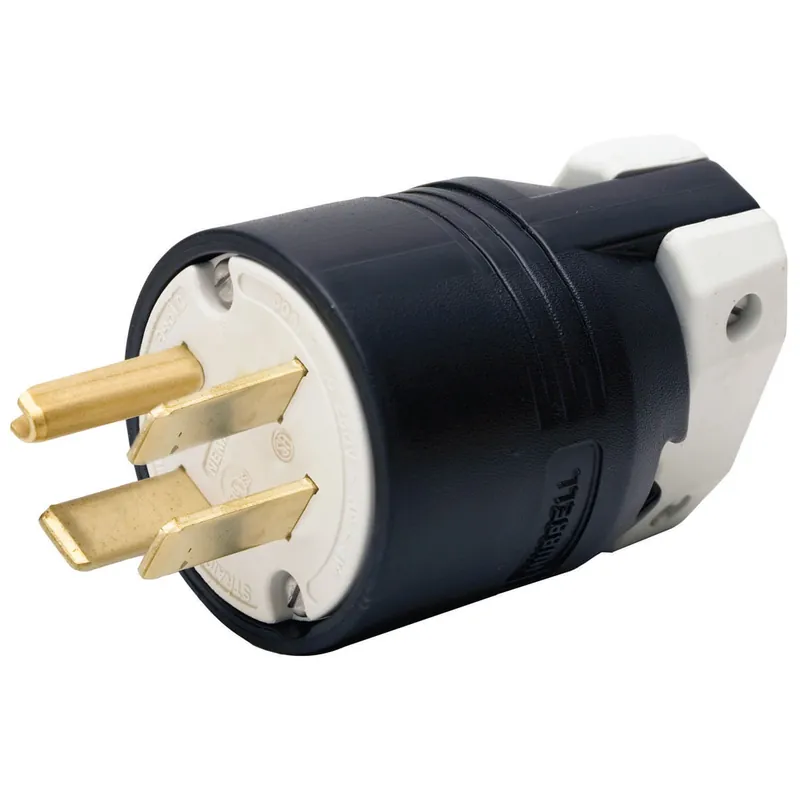 Hubbell-Wiring HBL8451C 4-Wire 3-Pole Straight Blade Plug 250-Volt AC 3-Phase 50-Amp NEMA 15-50P Black Insulgrip Wholesale