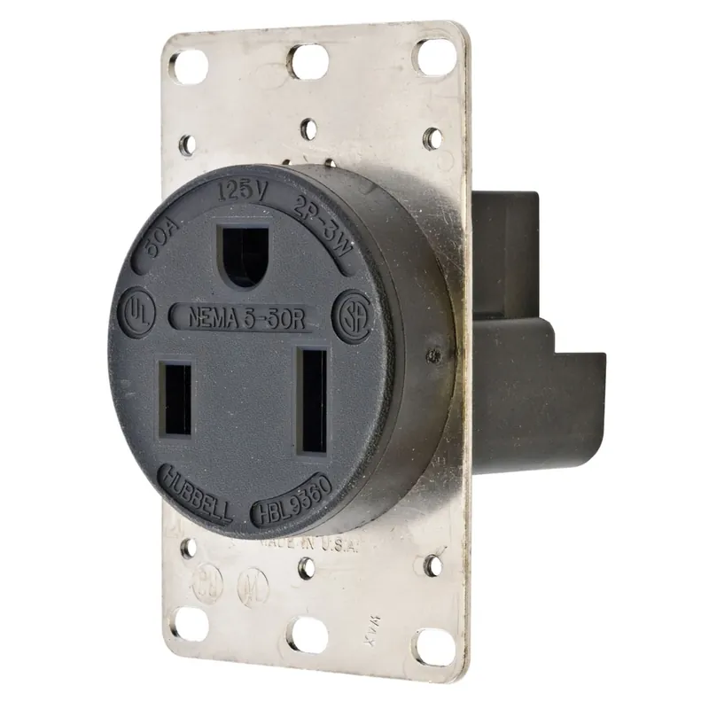 Hubbell-Wiring HBL9360 Specification Grade Heavy-Duty Finder Groove Traditional Single Straight Blade Receptacle 125-Volt 50-Amp NEMA 5-50R Black Bargain