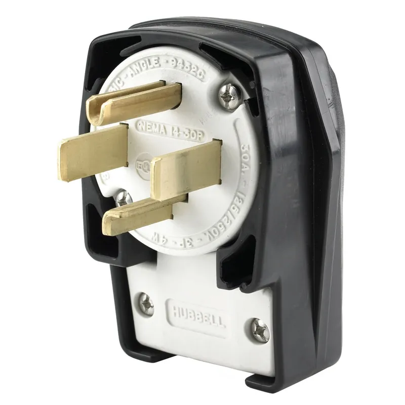 Hubbell-Wiring HBL9432C 4-Wire 3-Pole 4-Position Angled Industrial/Commercial Grade Straight Blade Plug 125/250-Volt AC 30-Amp Black/White Shop Now
