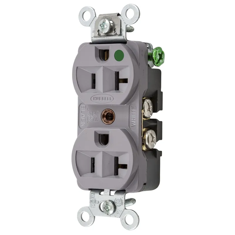 Hubbell-Wiring HBL8300HG Hospital Grade Extra Heavy-Duty Heat-Resistant Straight Blade Duplex Receptacle 20-Amp 125-Volt NEMA 5-20R Grey HBL Must Have