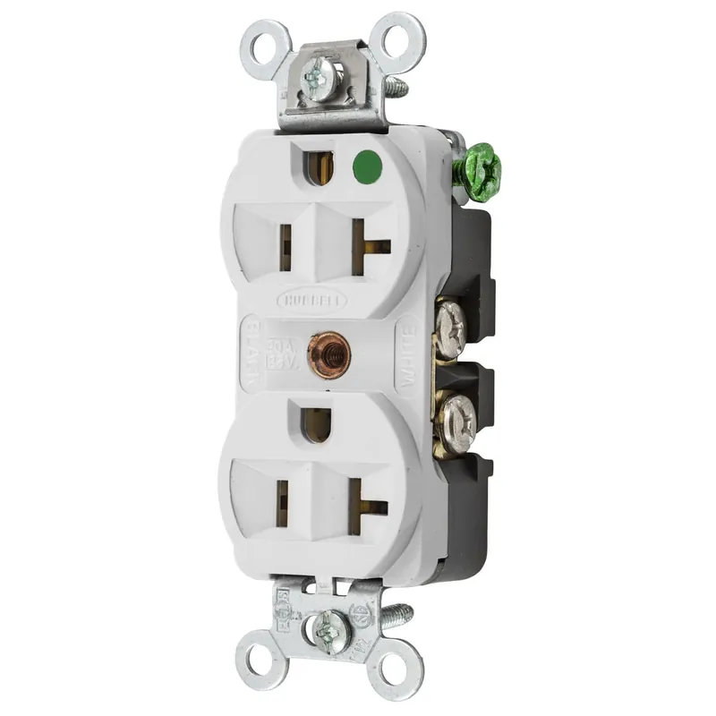 Hubbell-Wiring HBL8300HW Hospital Grade Extra Heavy-Duty Slender/Compact Straight Blade Duplex Receptacle 20-Amp 125-Volt NEMA 5-20R White Genuine