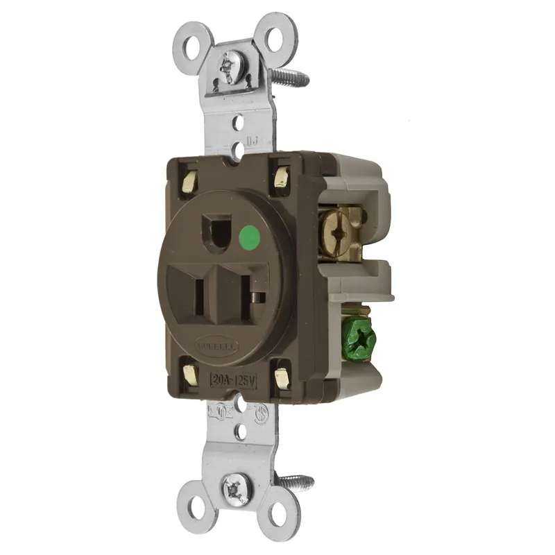 Free Shipping Hubbell-Wiring HBL8310 3-Wire 2-Pole Hospital Grade Extra Heavy-Duty Straight Blade Single Receptacle 125-Volt AC 20-Amp NEMA 5-20R Brown HBL