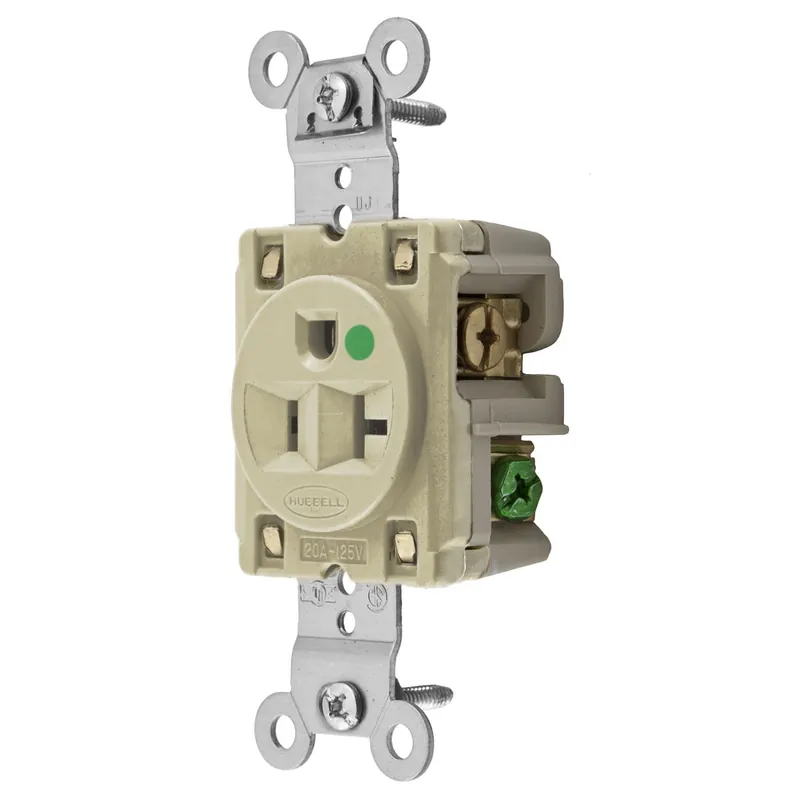 Hubbell-Wiring HBL8310I Hospital Grade Extra Heavy-Duty Straight Blade Single Receptacle 20-Amp 125-Volt NEMA 5-20R Ivory Certified