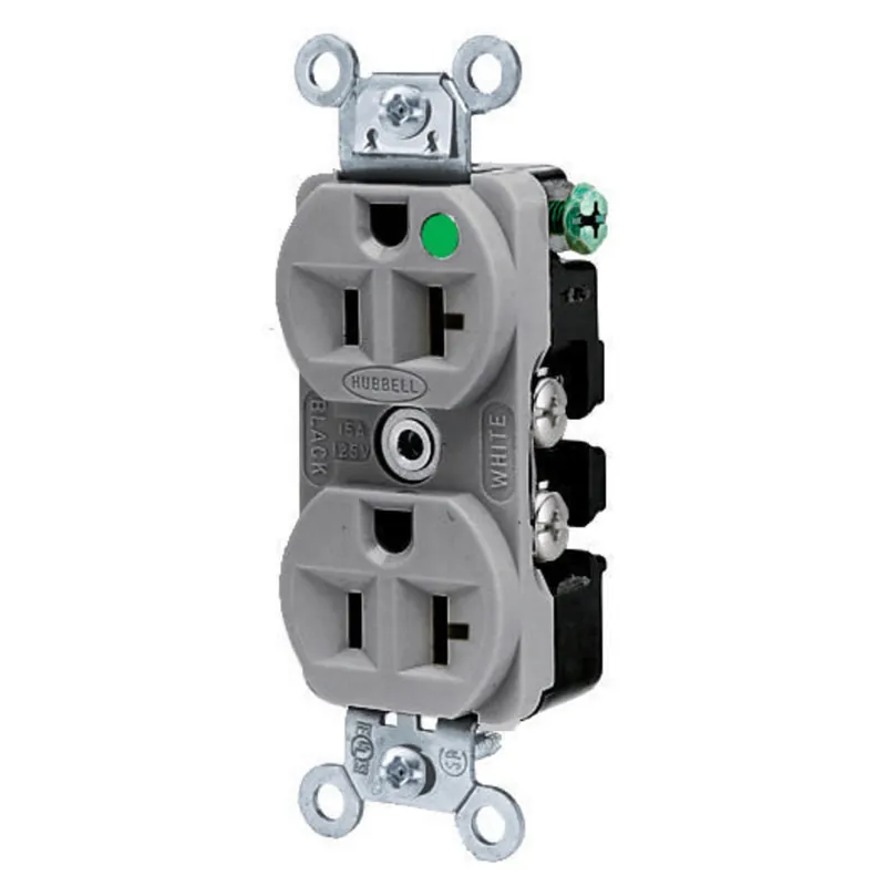 Instant Buy Hubbell-Wiring HBL8300ILGY Hospital Grade Extra Heavy-Duty LED Illuminated Face Straight Blade Duplex Receptacle 20-Amp 125-Volt NEMA 5-20R Grey HB