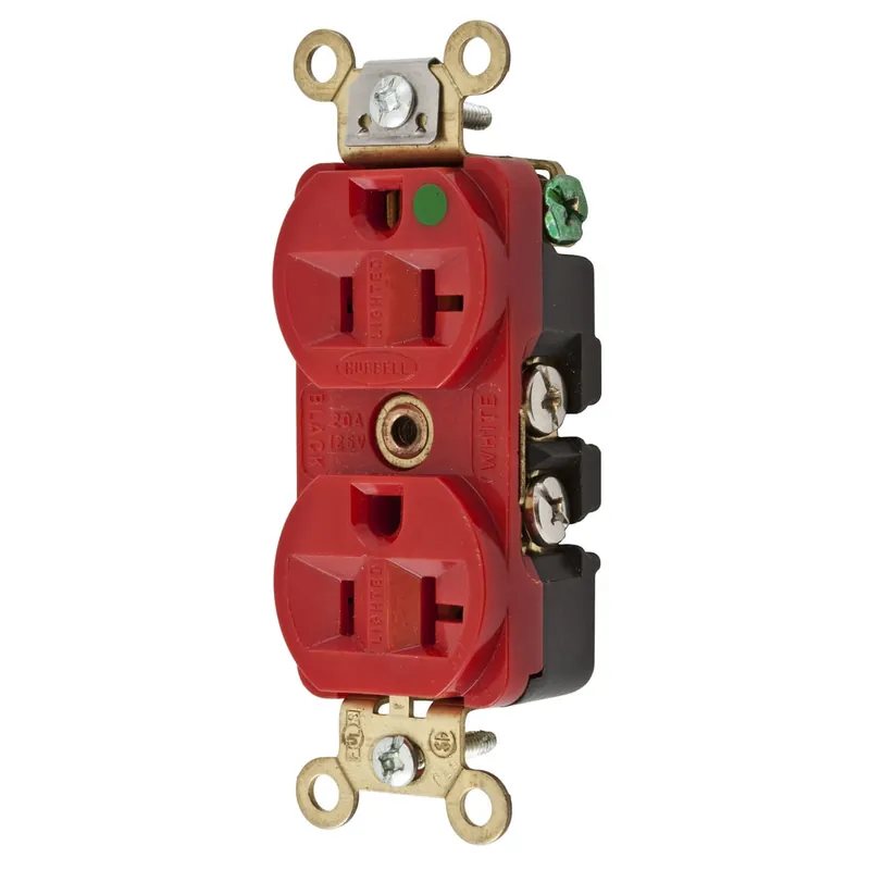 Affordable Hubbell-Wiring HBL8300ILR Hospital Grade Extra Heavy-Duty LED Illuminated Face Straight Blade Duplex Receptacle 20-Amp 125-Volt NEMA 5-20R Red HBL