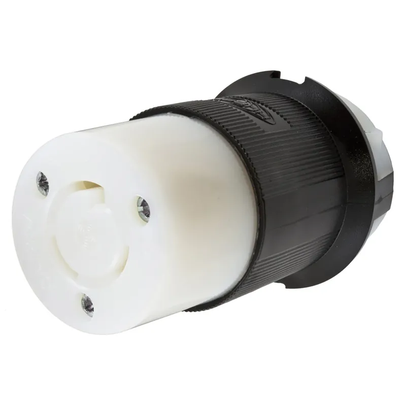 Hubbell-Wiring HBL2313 3-Wire 2-Pole Polarized Connector Body 125-Volt AC 20-Amp NEMA L5-20R Black/White Twist-Lock Insulgrip Best Seller