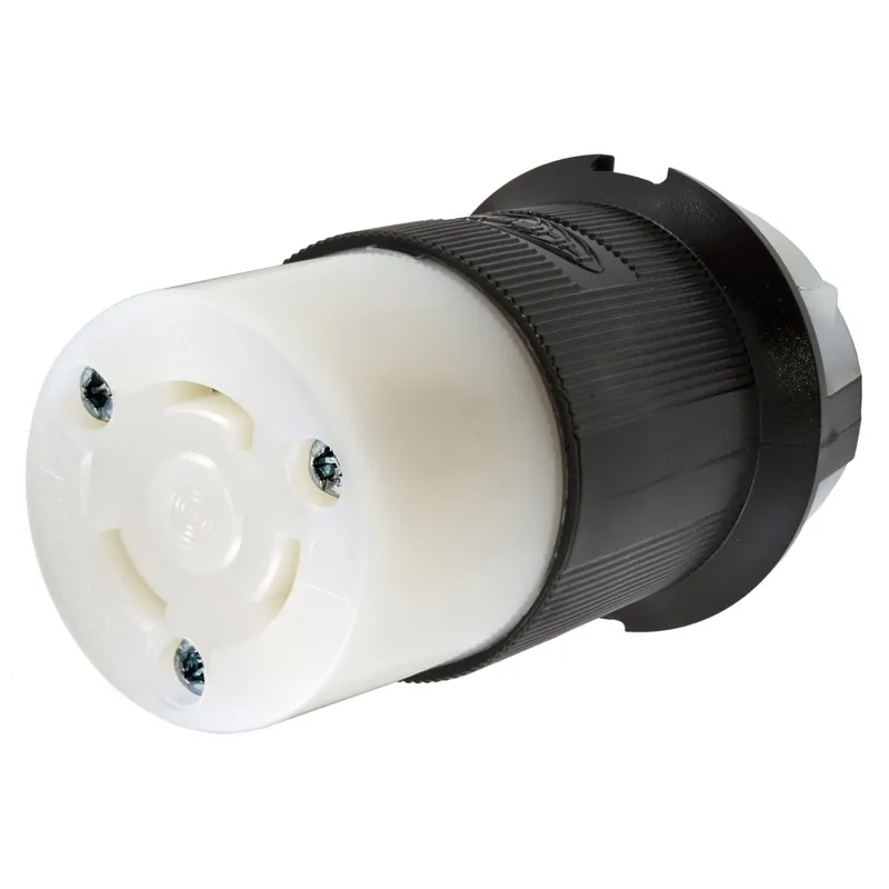 Premium Hubbell-Wiring HBL2613 3-Wire 2-Pole Polarized Connector Body 125-Volt AC 30-Amp NEMA L5-30R Black/White Twist-Lock Insulgrip