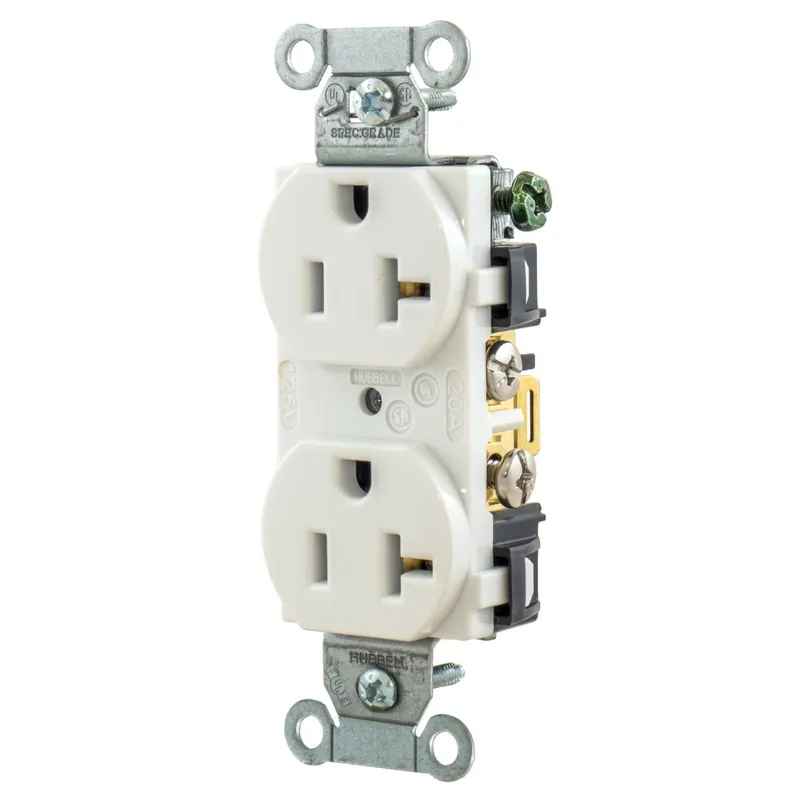 Hubbell-Wiring 5352AW Industrial Grade 1-Gang Heavy-Duty Traditional Duplex Straight Blade Receptacle 125-Volt at 1-Phase 20-Amp NEMA 5-20R White H Holiday Sale