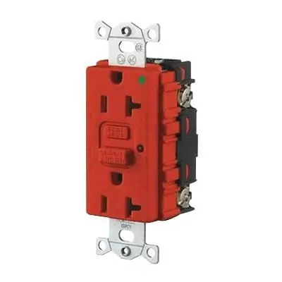 Hubbell-Wiring GFR8300HRLA Commercial/Hospital Grade GFCI Duplex Receptacle With LED Indicator 20-Amp 125-Volt NEMA 5-20R Red Circuit Guard In Demand