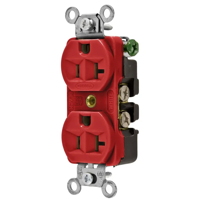 Hubbell-Wiring HBL5362R Industrial Specification Grade Extra Heavy-Duty Straight Blade Duplex Receptacle 20-Amp 125-Volt NEMA 5-20R Red Exclusive