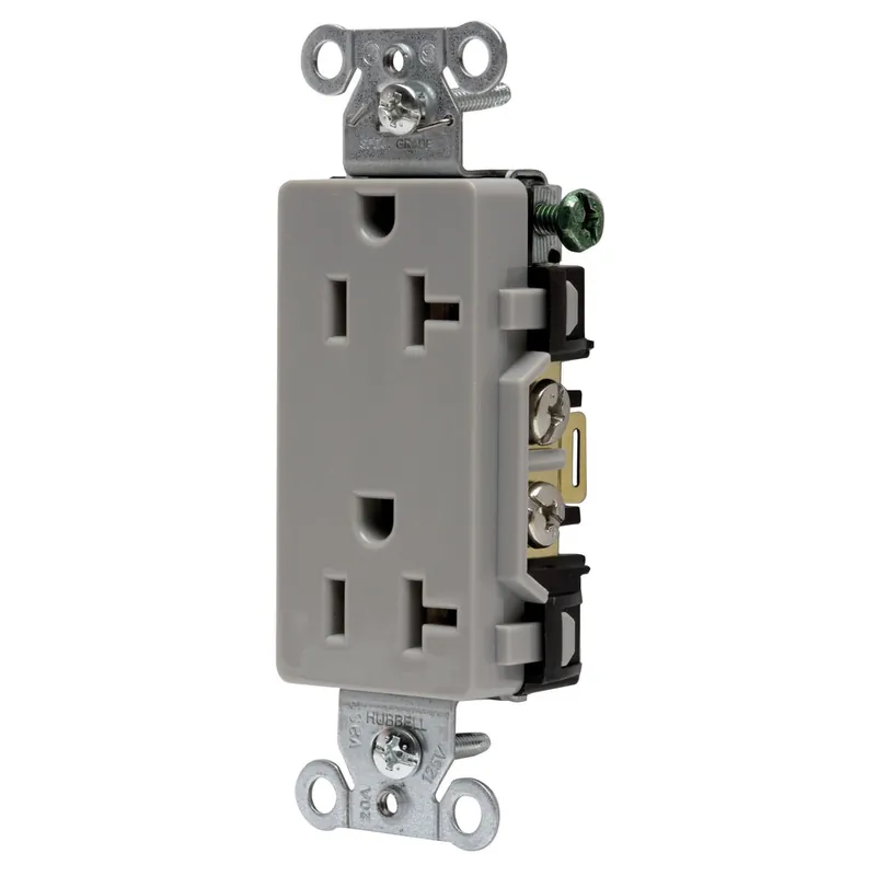 Hubbell-Wiring DR20GRY 3-Wire 2-Pole Commercial/Specification Grade Decorator Straight Blade Duplex Receptacle 125-Volt AC 20-Amp NEMA 5-20R Gray S New Arrival