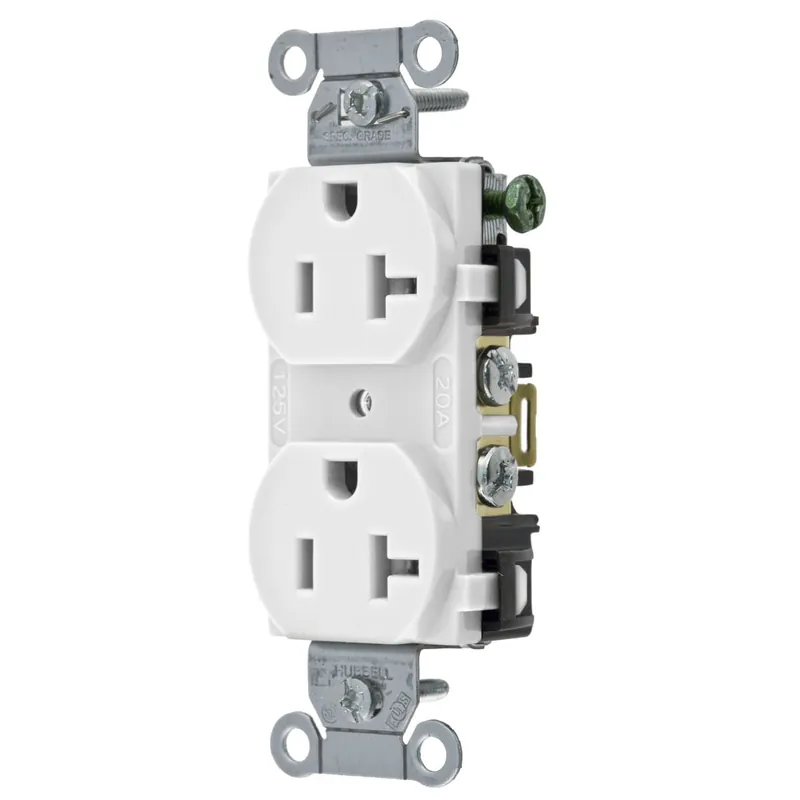 Hubbell-Wiring BR20WHI Commercial Specification Grade Smooth Face Straight Blade Duplex Receptacle 20-Amp 125-Volt NEMA 5-20R White Seasonal Sale