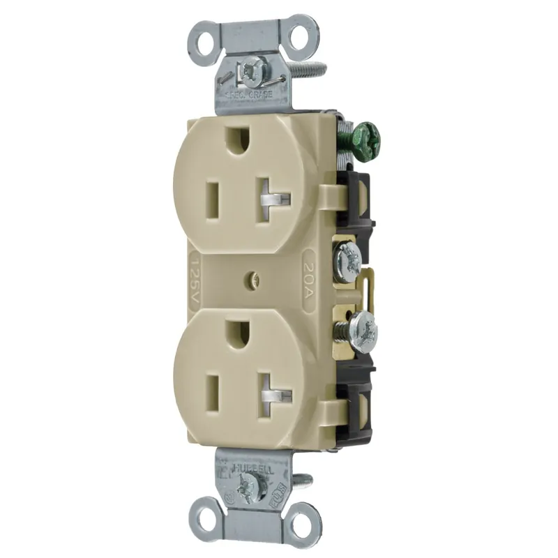 Fast Shipping Hubbell-Wiring CR20ITR Commercial Specification Grade Tamper-Resistant Duplex Straight Blade Receptacle 20-Amp 125-Volt NEMA 5-20R Ivory