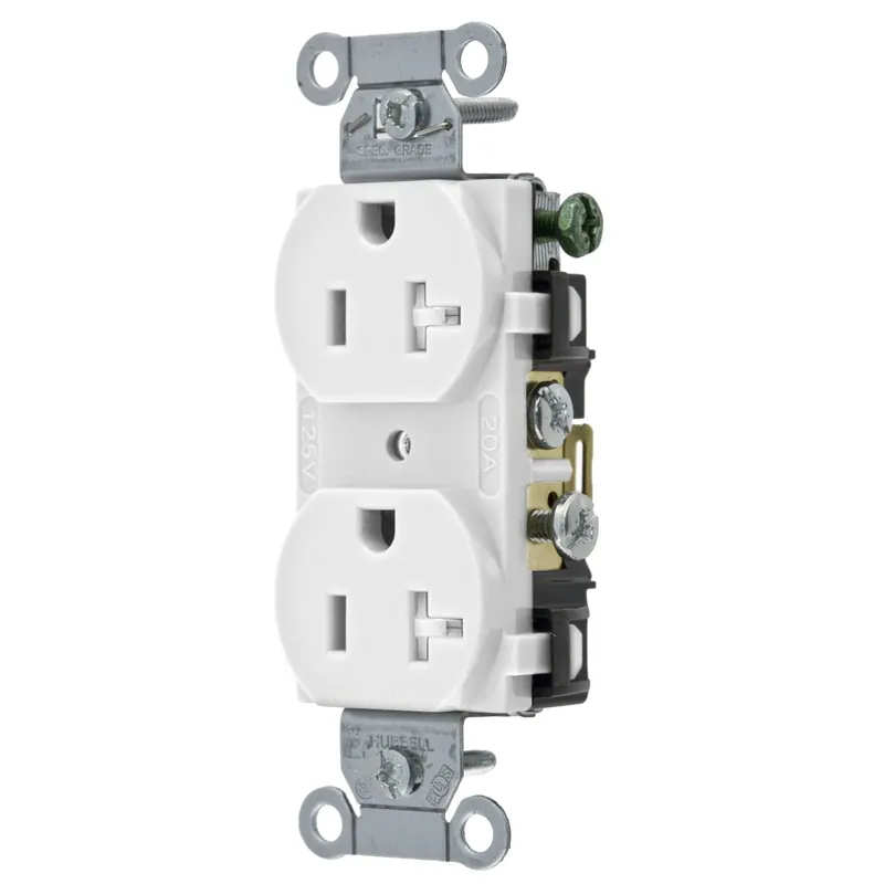 Clearance Hubbell-Wiring CR20WHITR Commercial Specification Grade Tamper-Resistant Straight Blade Duplex Receptacle 20-Amp 125-Volt NEMA 5-20R White