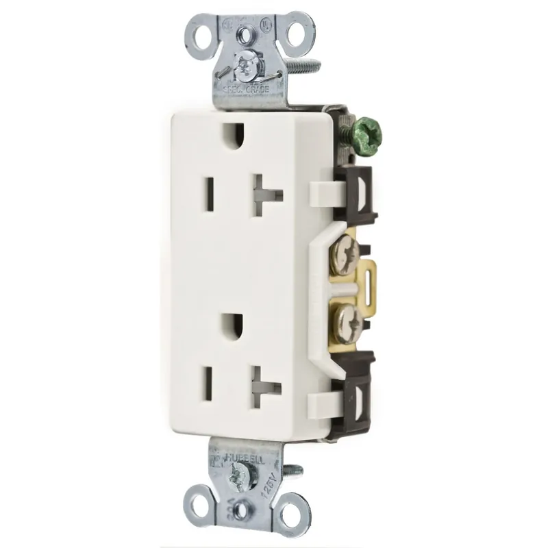 Final Sale Hubbell-Wiring DR20WHITR Commercial Specification Grade Tamper-Resistant Smooth Face Straight Blade Duplex Receptacle 20-Amp 125-Volt NEMA 5-20R Wh