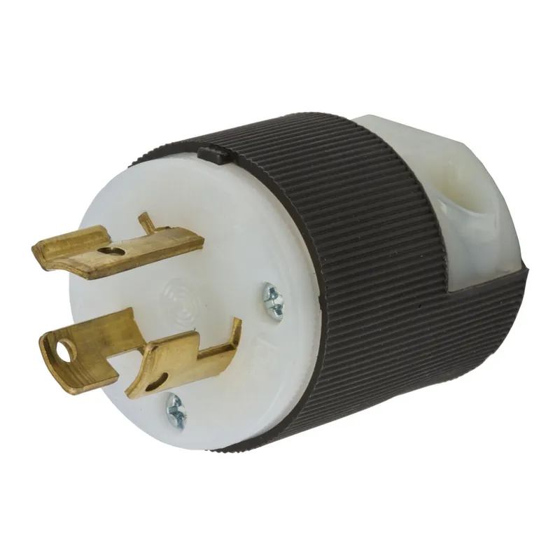 New Arrival Hubbell-Wiring HBL4570C 3-Wire 2-Pole Polarized Locking Plug 250-Volt AC 15-Amp NEMA L6-15P Black/White Twist-Lock Insulgrip