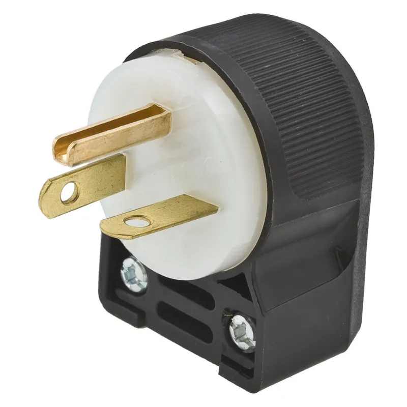 Limited Edition Hubbell-Wiring HBL5466CA 3-Wire 2-Pole Polarized Angled Straight Blade Plug 250-Volt 1-Phase 20-Amp NEMA 6-20P Black Insulgrip