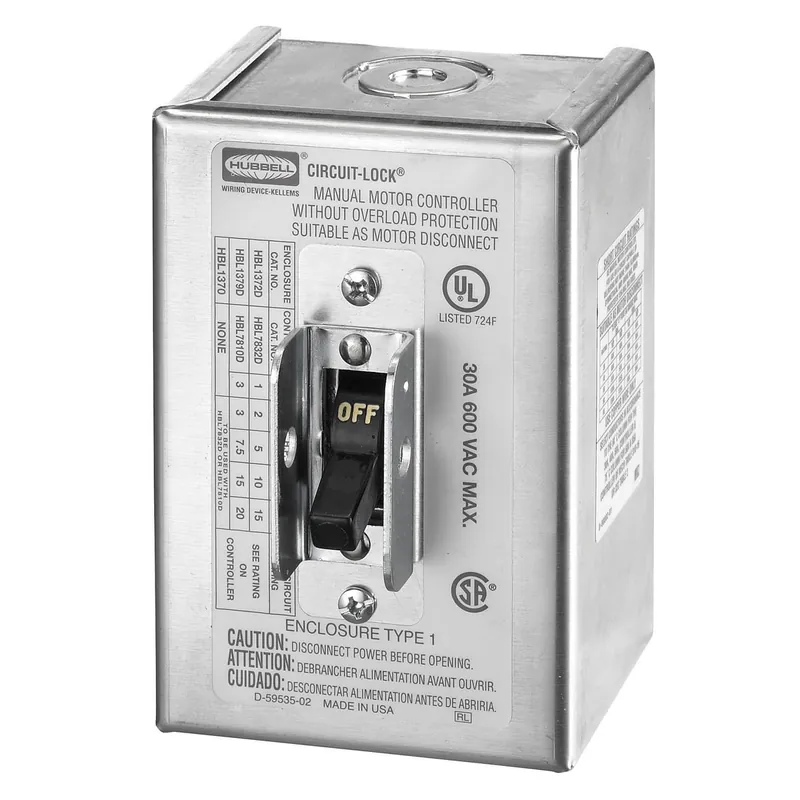 Hubbell-Wiring HBL1379D 3-Pole Manual Motor Controller Disconnect Switch 600-Volt AC 30-Amp Circuit-Lock Best Price