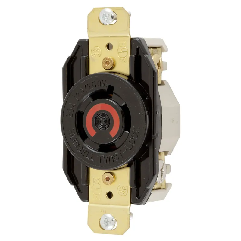Buy Online Hubbell-Wiring HBL2410 Flush Mount Single Receptacle 20-Amp 125/250-Volt AC 1-Phase NEMA L14-20R Black Twist-Lock