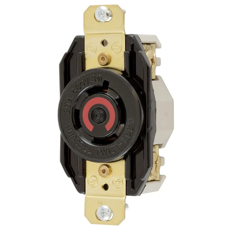 Exclusive Hubbell-Wiring HBL2430 Flush Mount Single Receptacle 20-Amp 480-Volt AC 3-Phase NEMA L16-20R Black Twist-Lock