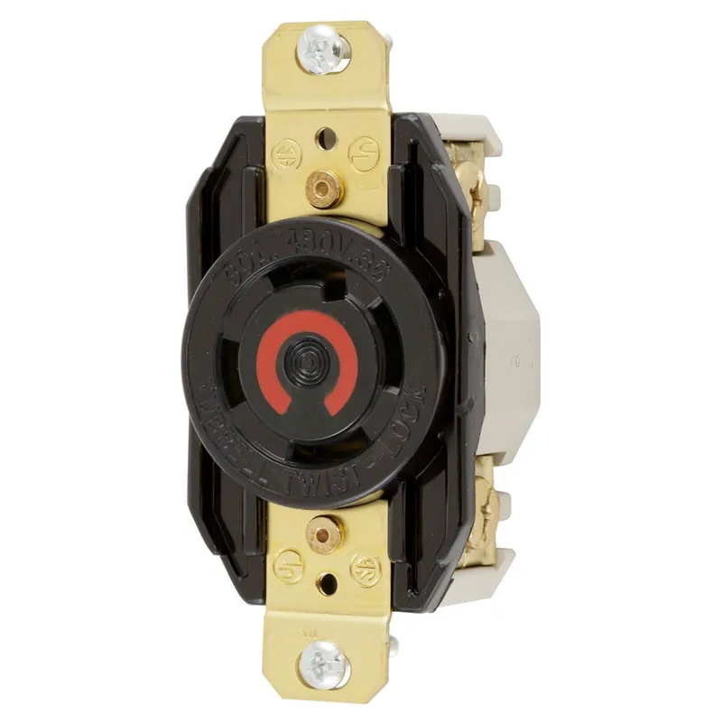 Hubbell-Wiring HBL2730 Flush Mount Single Receptacle 30-Amp 480-Volt AC 3-Phase NEMA L16-30R Black Twist-Lock Direct From Manufacturer